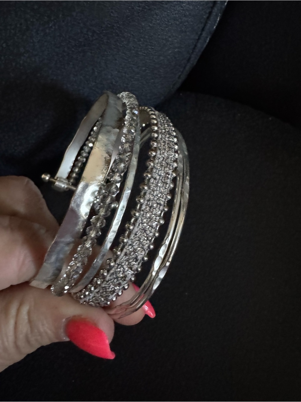 Silver Multi-Stack Bracelet Set - Silver - Picture 4 of 5